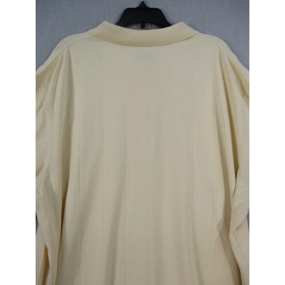 Lands End Men Polo Shirt XL 46-48 Yellow Short Sleeve Shadow Stripe Cotton Blend